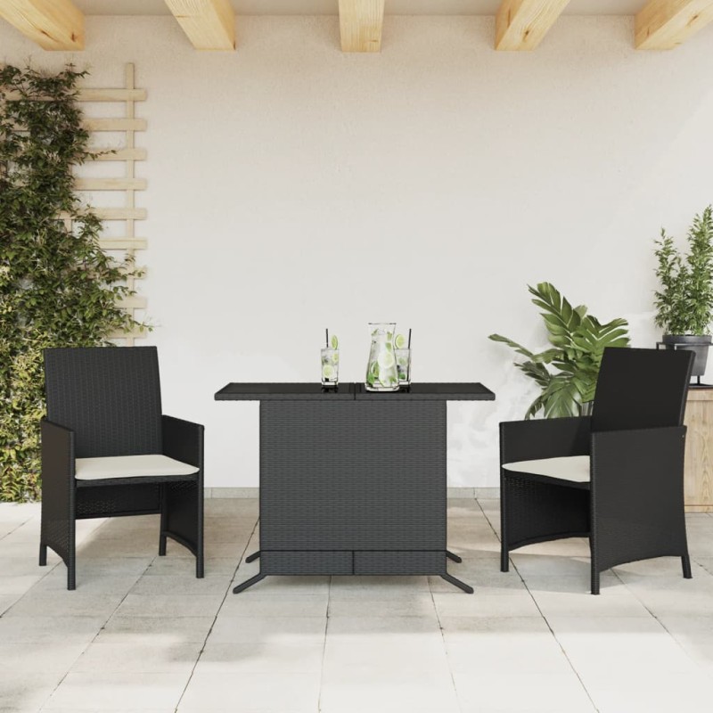 vidaXL Mesita y sillas con cojines 3 piezas ratán sintético negro vidaXL Mesita y sillas con cojines 3 piezas ratán sintético negro