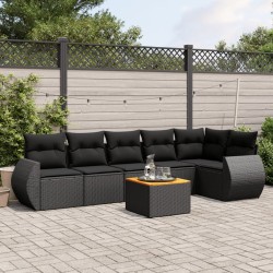 vidaXL Set de comedor de jardín 7 pzas y cojines ratán sintético negro