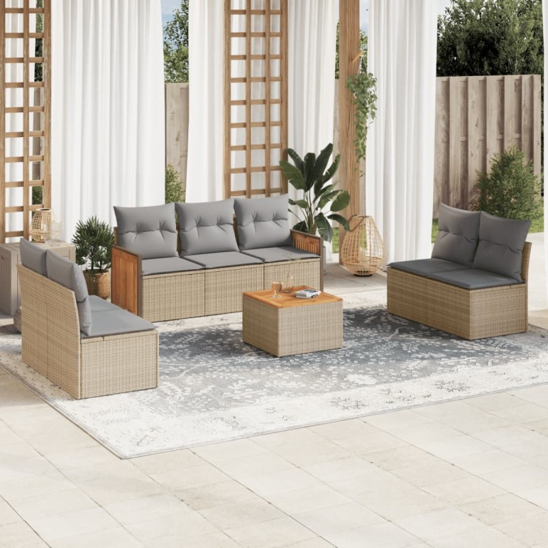 vidaXL Juego de sofás de jardín con cojines beige 8 pzas ratán PE vidaXL Juego de sofás de jardín con cojines beige 8 pzas ratán PE