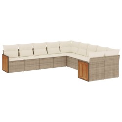 vidaXL Juego de sofás jardín con cojines beige 10 pzas ratán sintético