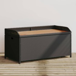vidaXL Banco con almacenaje madera acacia ratán PE negro 100x50x52 cm