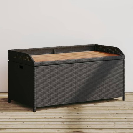 vidaXL Banco con almacenaje madera acacia ratán PE negro 100x50x52 cm