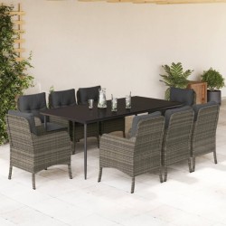 vidaXL Set comedor jardín 9 pzas y cojines ratán sintético gris
