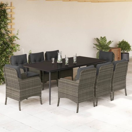 vidaXL Set comedor jardín 9 pzas y cojines ratán sintético gris