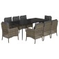 vidaXL Set comedor jardín 9 pzas y cojines ratán sintético gris vidaXL Set comedor jardín 9 pzas y cojines ratán sintético gris