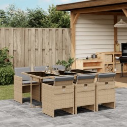 vidaXL Set comedor de jardín 7 pzas con cojines ratán sintético beige