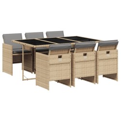 vidaXL Set comedor de jardín 7 pzas con cojines ratán sintético beige