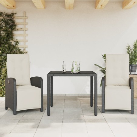 vidaXL Mesita y sillas con cojines 3 piezas ratán sintético negro