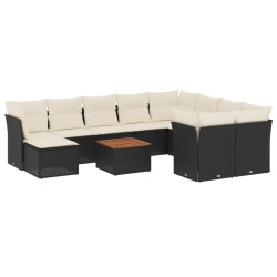 vidaXL Set de sofás de jardín 11 pzas y cojines ratán sintético negro