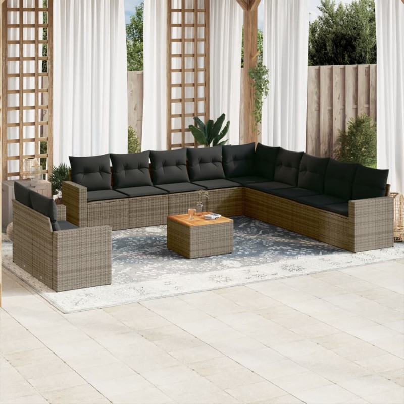 vidaXL Set de sofás de jardín 12 pzas con cojines ratán sintético gris vidaXL Set de sofás de jardín 12 pzas con cojines ratán sintético gris