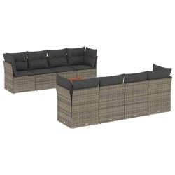 vidaXL Set de muebles de jardín 9 pzas y cojines ratán sintético gris