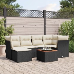 vidaXL Set de comedor de jardín 7 pzas y cojines ratán sintético negro