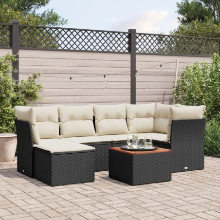 vidaXL Set de comedor de jardín 7 pzas y cojines ratán sintético negro