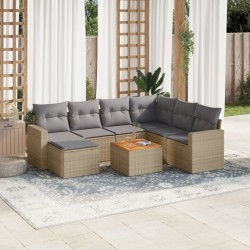 vidaXL Juego de sofás de jardín con cojines beige 8 pzas ratán PE