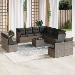 vidaXL Set de sofás de jardín 12 pzas con cojines ratán sintético gris
