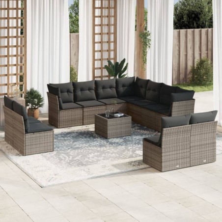 vidaXL Set de sofás de jardín 12 pzas con cojines ratán sintético gris