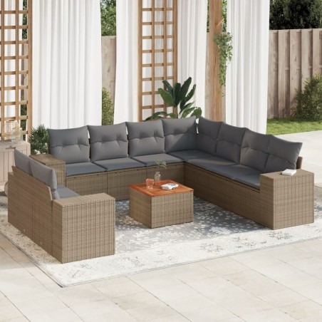 vidaXL Juego de sofás jardín con cojines beige 10 pzas ratán sintético