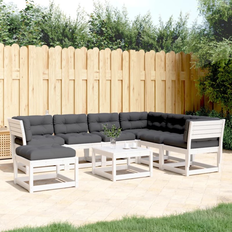 vidaXL Set muebles jardín 7 pzas con cojines madera maciza pino blanco vidaXL Set muebles jardín 7 pzas con cojines madera maciza pino blanco