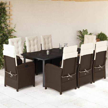 vidaXL Set comedor para jardín 9 pzas y cojines ratán sintético marrón