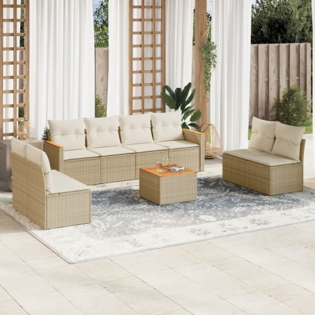 vidaXL Set de sofás de jardín 9 pzas con cojines ratán sintético beige