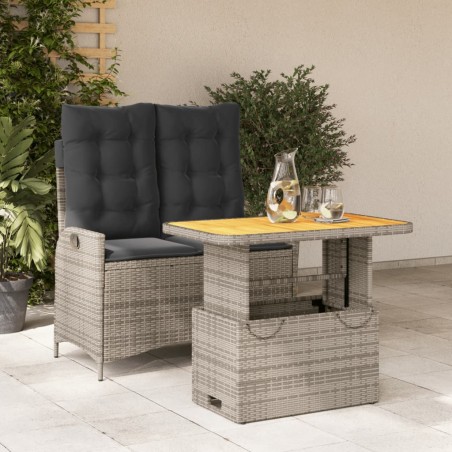 vidaXL Juego de comedor jardín 2 pzas con cojines ratán sintético gris