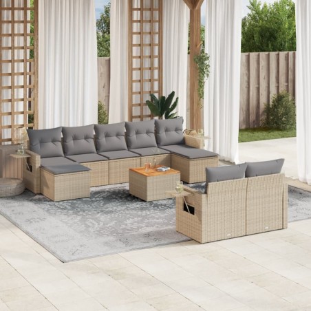 vidaXL Juego de sofás jardín con cojines beige 10 pzas ratán sintético