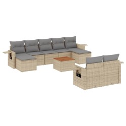 vidaXL Juego de sofás jardín con cojines beige 10 pzas ratán sintético