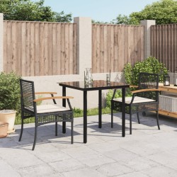 vidaXL Set comedor de jardín 3 pzas con cojines ratán sintético negro