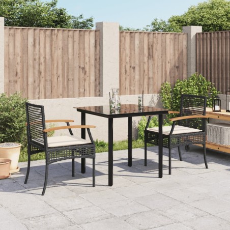 vidaXL Set comedor de jardín 3 pzas con cojines ratán sintético negro