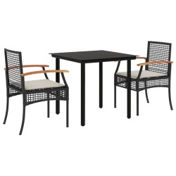 vidaXL Set comedor de jardín 3 pzas con cojines ratán sintético negro