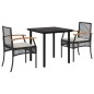 vidaXL Set comedor de jardín 3 pzas con cojines ratán sintético negro vidaXL Set comedor de jardín 3 pzas con cojines ratán sintético negro