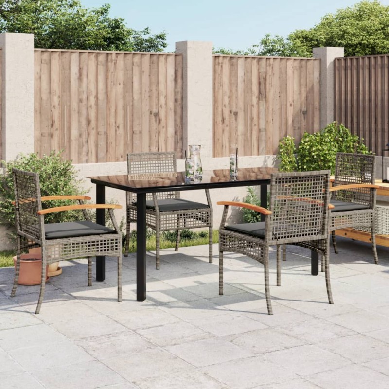vidaXL Set comedor de jardín 5 piezas con cojines ratán sintético gris vidaXL Set comedor de jardín 5 piezas con cojines ratán sintético gris