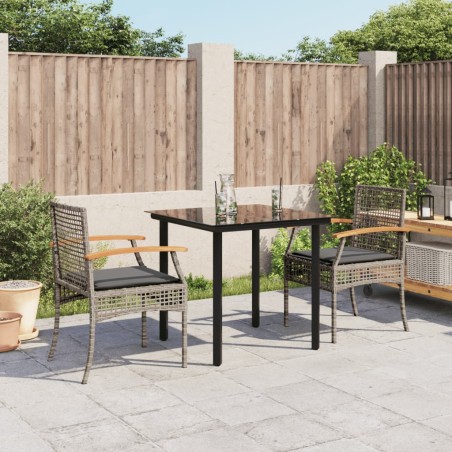 vidaXL Set comedor de jardín 3 piezas con cojines ratán sintético gris