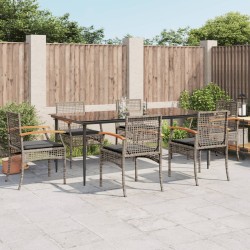 vidaXL Set comedor jardín 7 pzas y cojines ratán sintético gris