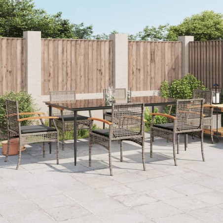 vidaXL Set comedor jardín 7 pzas y cojines ratán sintético gris
