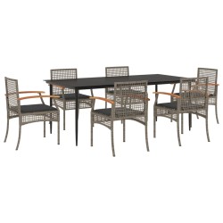 vidaXL Set comedor jardín 7 pzas y cojines ratán sintético gris