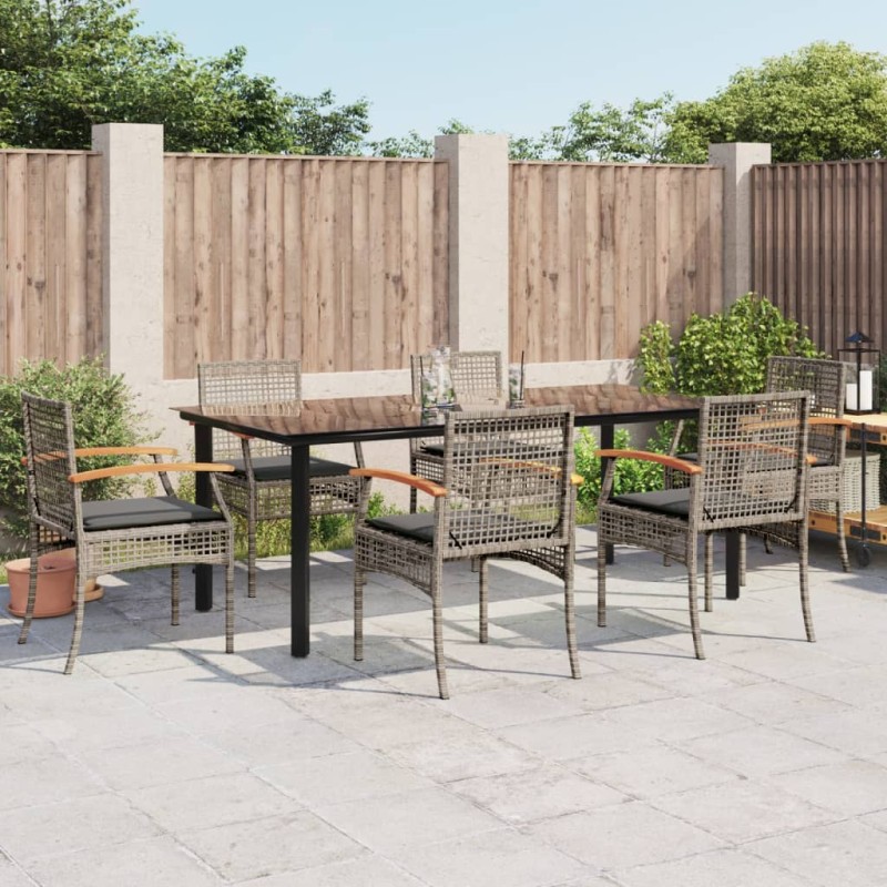 vidaXL Set comedor jardín 7 pzas y cojines ratán sintético gris vidaXL Set comedor jardín 7 pzas y cojines ratán sintético gris