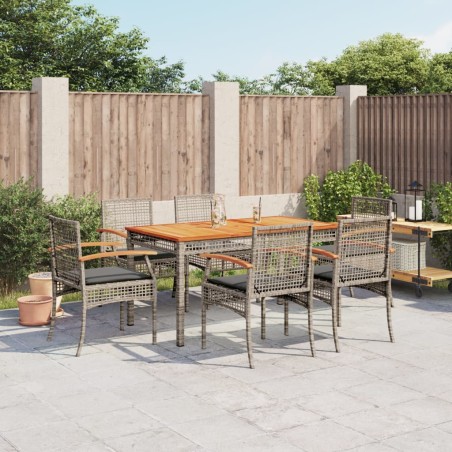 vidaXL Set comedor jardín 7 pzas y cojines ratán sintético gris
