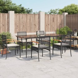 vidaXL Set de comedor de jardín 7 pzas y cojines ratán sintético negro