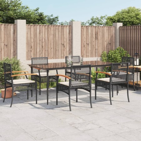 vidaXL Set de comedor de jardín 7 pzas y cojines ratán sintético negro