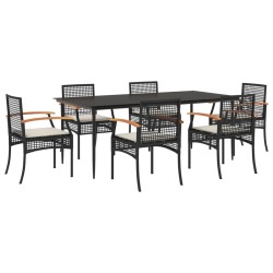 vidaXL Set de comedor de jardín 7 pzas y cojines ratán sintético negro