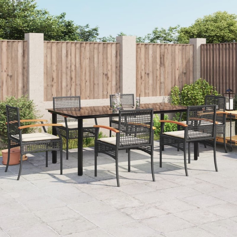 vidaXL Set de comedor de jardín 7 pzas y cojines ratán sintético negro vidaXL Set de comedor de jardín 7 pzas y cojines ratán sintético negro