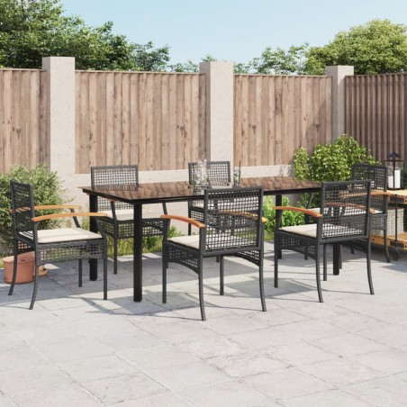 vidaXL Set de comedor de jardín 7 pzas y cojines ratán sintético negro
