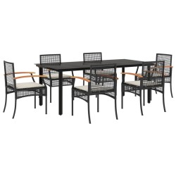vidaXL Set de comedor de jardín 7 pzas y cojines ratán sintético negro