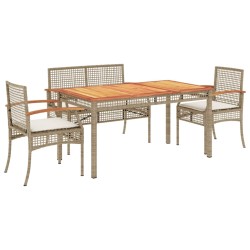 vidaXL Set de comedor jardín con cojines 4 pzas ratán sintético beige
