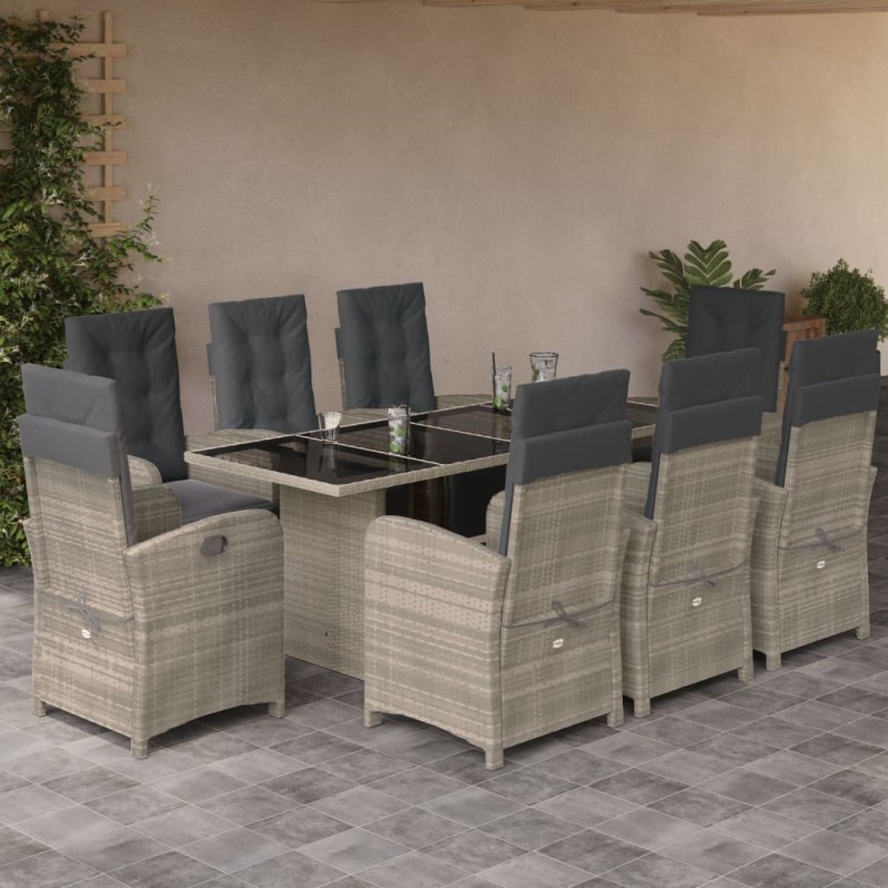 vidaXL Set comedor de jardín 9 pzas cojines ratán sintético gris claro vidaXL Set comedor de jardín 9 pzas cojines ratán sintético gris claro