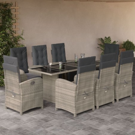 vidaXL Set comedor de jardín 9 pzas cojines ratán sintético gris claro