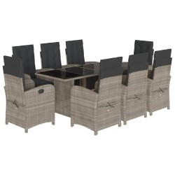 vidaXL Set comedor de jardín 9 pzas cojines ratán sintético gris claro