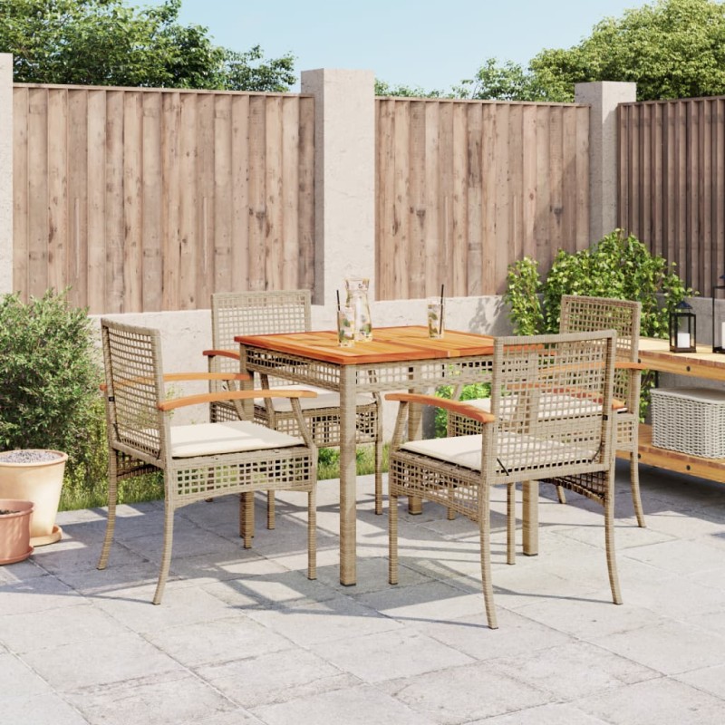 vidaXL Set comedor de jardín 5 pzas con cojines ratán sintético beige