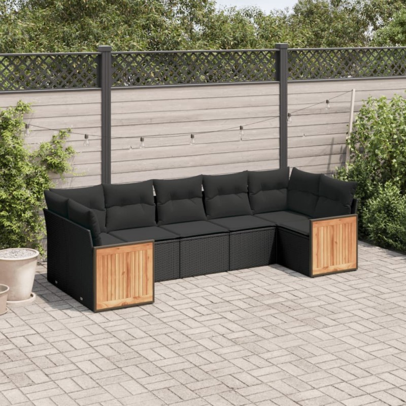vidaXL Set de comedor de jardín 7 pzas y cojines ratán sintético negro vidaXL Set de comedor de jardín 7 pzas y cojines ratán sintético negro